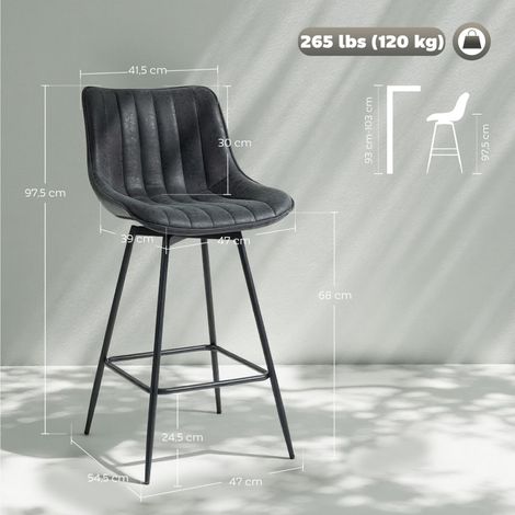 Lot de 2 tabourets pivotants pour comptoir, hauteur 68 cm, avec accoudoirs, idéaux pour îlot central ou cuisine, coloris noir. (1/5)