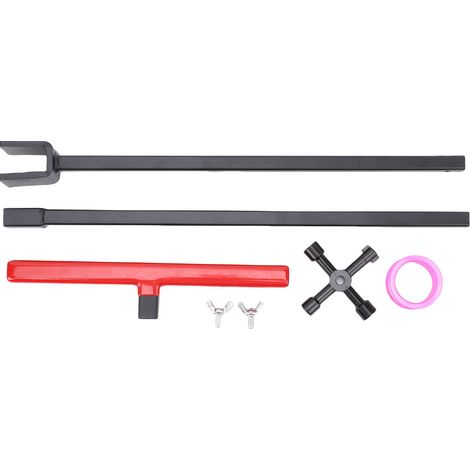 Ortviai Clé de compteur d'eau avec manche en T + clé quadruple 14,6"/28" en acier carbone pour robinets souterrains (1/4)