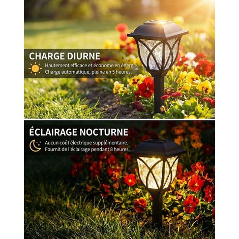 Lampe Solaire Extérieur Jardin 4 Pièces, Lampes Solaires Extérieures Jardin Étanches avec Allumage Automatique, Éclairage Extérieur Solaire pour Chemin, Pelouse, Terrasse et Allée (1/5)