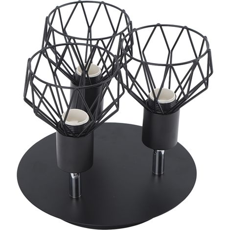 Plafonnier rustique industriel en métal noir avec cage, 3 abat-jour, douille E14, style vintage, 85-265 V (1/5)