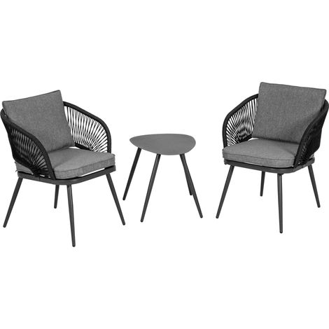 greemotion Set mobili Balcone da 3 Pezzi Lyon, Set 2 sedie e tavolino con Telaio in Acciaio Verniciato a Polvere, mobili terrazzo, Color Antracite (1/5)