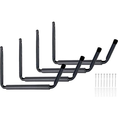 Lot de 4 grands crochets utilitaires robustes avec bras Jumbo - Support mural pour garage - Crochet de rangement et organiseur - Parfait pour le garage, le jardin, une échelle, une chaise (1/5)