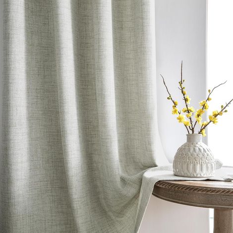 Rideau Linenlook Semi-Transparent Voilage à Galon fronceur, Gris Vert 140x225 cm (1/5)