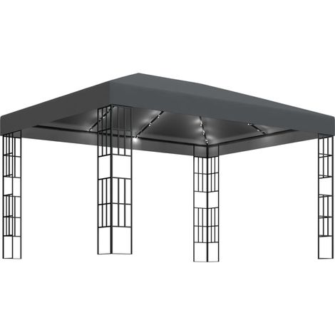 Tonnelle Barnum de Jardin, Pavillon, Pergola, Tente de jardin, avec guirlande lumineuse à LED 3x4 m Anthracite OIB7371E (1/5)