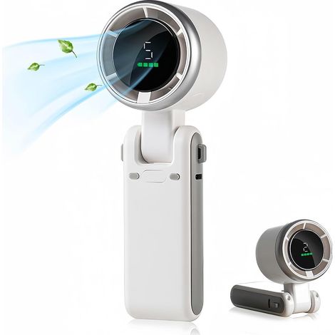 JSSEVN - Ventilador portátil plegable, 3600 mAh, mini ventilador turbo, 5 velocidades ajustables, pequeño ventilador de bolsillo, tipo C, pantalla digital (blanco) (1/5)