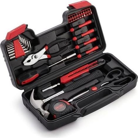 Boîte à Outils 39 Pièces, Mallette à Kit Outils avec Boîte et Portable avec Pince Marteau Tournevis, Kit de Bricolage Convient aux réparations Domestiques à Assemblage de à Entretien, (1/4)