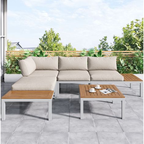 Conjunto muebles jardín 2 sofás y mesas beige OKMYHOME (1/5)