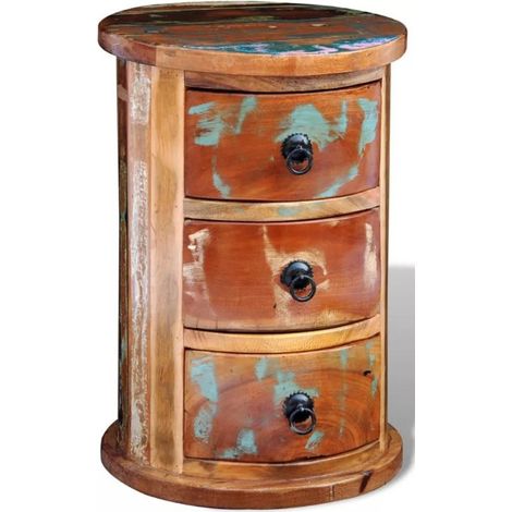 Table de chevet 3 tiroirs bois recyclé Moust (1/4)