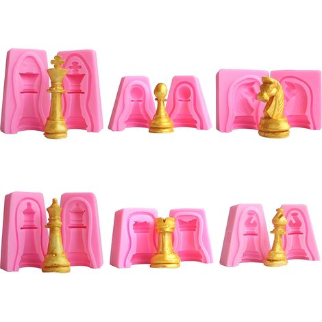 Ensemble de moules en silicone pour chocolat, moules à bonbons à damiers, moule de cuisson, moule à glaçons, gâteau gélatine, glace fondante,Jeu D'échecs 6 Pièces,Jeu D'échecs 6 Pièces