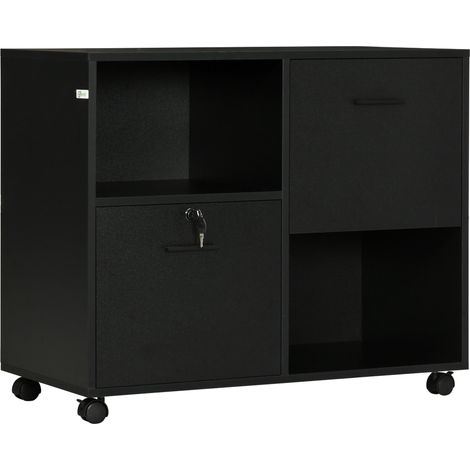 Mobile Ufficio 2 Cassetti 2 Ripiani 80x40x66 cm in Truciolato Nero (1/5)