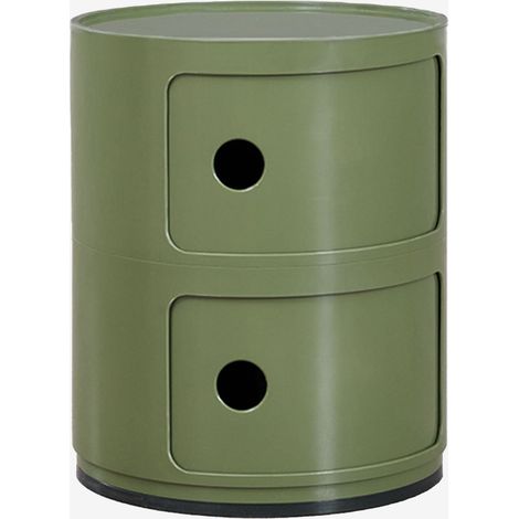 Sklum – Table de chevet ronde Ø30 cm – Structure en ABS – Tiroirs à ouverture silencieuse – Vert olive intense – Design contemporain