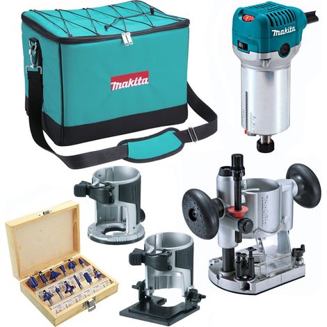 Makita RT0700CX2 240V 1/4"" Router Laminate Trimmer Guide Plunge Base Tilt + Set (1/5)