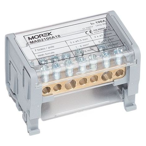 Répartiteur modulaire bipolaire Moblock 125A - 7 départs - 2x25 + 5x6mm² - MOREK