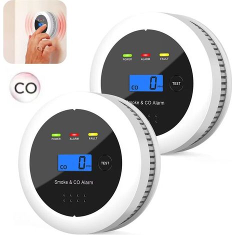 Deux détecteurs de fumée, Détecteur de monoxyde de carbone, capteur 2 en 1, alarme de 85 dB, alimenté par batterie, avec affichage LED. (1/5)