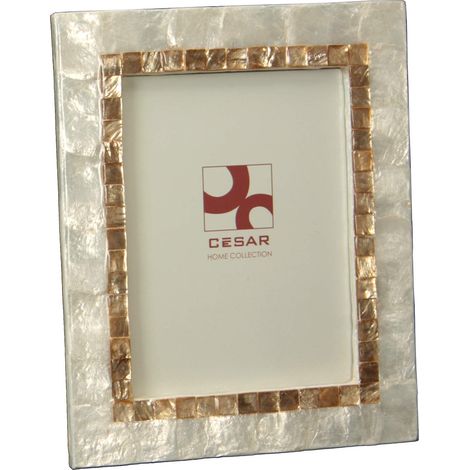 Cadre photo nacré blanc et carreaux grillés (photo 15 x 20 cm)