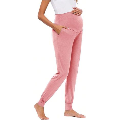 Pantalon de survêtement extensible pour future maman, avec poches et passants ajustables - Jogging de maternité confortable, taille douce et élastique. (1/5)