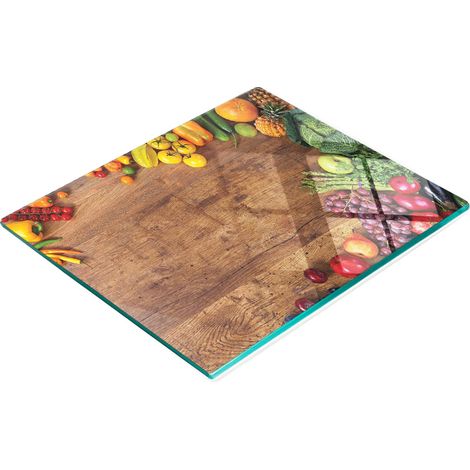Tabla de cocina de vidrio templado con gr谩ficos decorativos de frutas y verduras, 60x52 cm. (1/5)