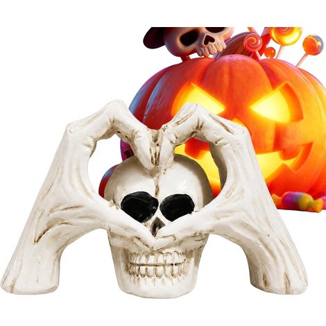 Décorations Halloween Crâne Tête de Squelette Main Cœur Figurine Gothique Figurine Crâne Maison Hantée pour la maison, chambre, salon, pièce maîtresse, maison hantée, appartement, bureau, (1/5)