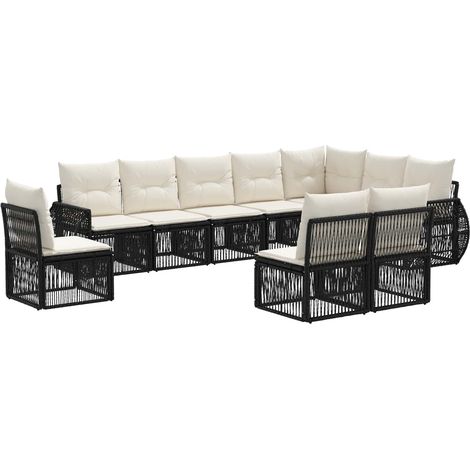 vidaXL Set Divano da Giardino 10 pcs Nero e Bianco Crema polyrattan