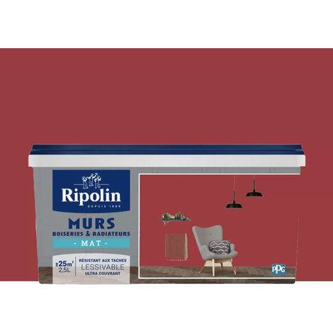 Peinture Murs, Boiseries, Radiateurs RIPOLIN Mat Rouge Profond 2,5 L (1/3)