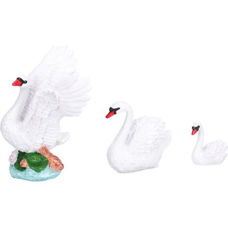 Set di 3 statuette decorative a forma di cigno in resina, ideali per giardini in miniatura e case.