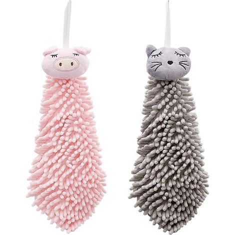 Lot de 2 serviettes à mains en chenille à motifs de dessins animés - Serviettes à mains en microfibre - Serviettes de cuisine à suspendre, motif handball (1/5)