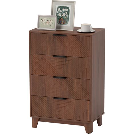 Commode 4 tiroirs meuble de rangement vintage avec poignées en métal, 60 x 36 x 90 cm, effet bois marron (1/5)