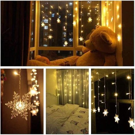 Guirlande lumineuse, rideau lumineux, 3,5 m LED éclairage de Noël flocon de neige 8 modes d'éclairage, décoration de fenêtre, Noël, mariage, anniversaire, maison, terrasse, blanc chaud (1/4)