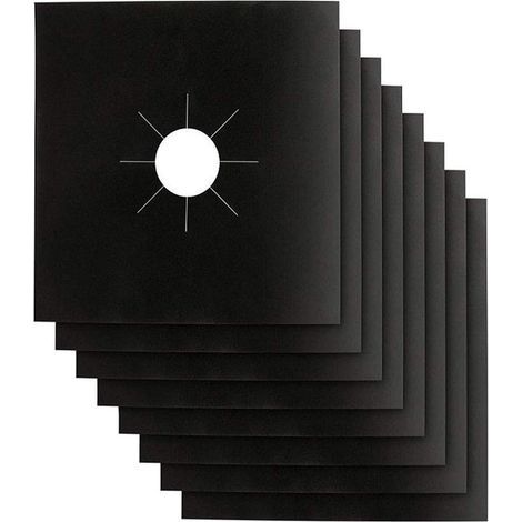 Schwarzer Gasherdschutz, doppelte Stärke 0,2 mm, wiederverwendbar, antihaftbeschichtet, schnell zu reinigen. Maße: 26,9 cm x 26,9 cm. BPA-frei (8er-Packung). (1/5)