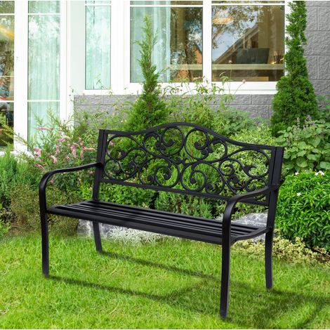 Panchina da giardino 3 posti in acciaio nero OKMYHOME (1/4)