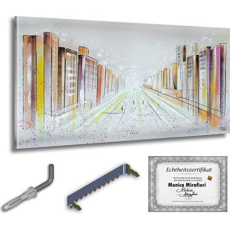 Monica Mirafiori  Dipinto 100% a mano  Quadro Città del Domani 140x70cm  Dipinto dipinto a mano  Pittura acrilica  Quadro acrilico di grandi dimensioni  Arte moderna  Stampe artistiche (1/5)