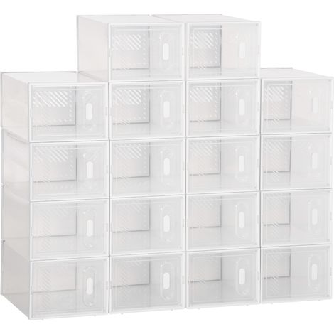 Set mit 18 modularen Würfelboxen zur Aufbewahrung von Schuhen mit transparenten Türen – 25 x 35 x 19 cm