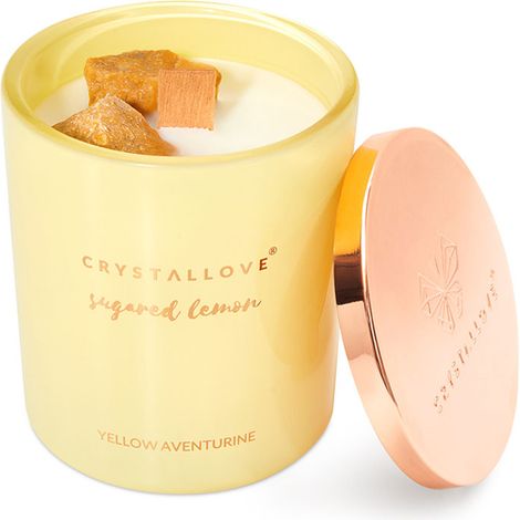 CRYSTALLOVE Candela di soia con avventurina LIMONE ZUCCHERATO 400g - edizione limitata (1/5)