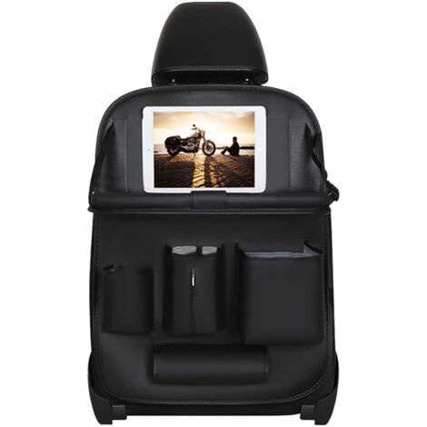Organisateur Voiture Enfant, Protecteur Arrière de Siège Auto avec Plateau Pliable, Cuir PU Imperméabl Protection Siege Voiture Enfant, avec 4 Poches, Tablette Transparent Poches (Noir) (1/5)