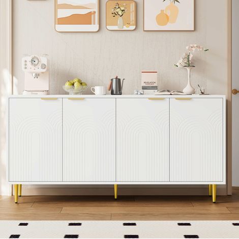 Buffet 160x40x80 cm en MDF blanc, avec rangement, design moderne pour salon FloraGrace (1/5)