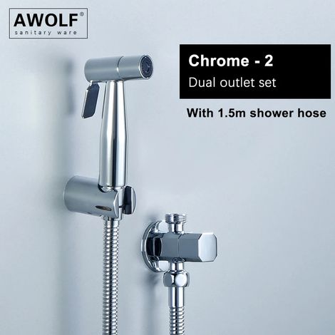 (Chrome-2) Douchette WC portable en acier inoxydable rose doré brossé, kit douchette AP2354 (1/5)