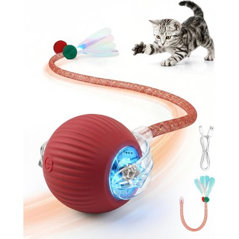 Interaktives Ballspielzeug für Katzen, roter elektrischer Ball mit Schwanz (1/5)
