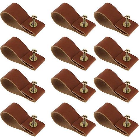 12pcs Marron Poignes En Cuir Pour Meubles, Poignee Meuble, Poignee De Porte Pour Armoire Bouton Placard Garde-robe, Anti-collision, Poigne De Port (1/4)
