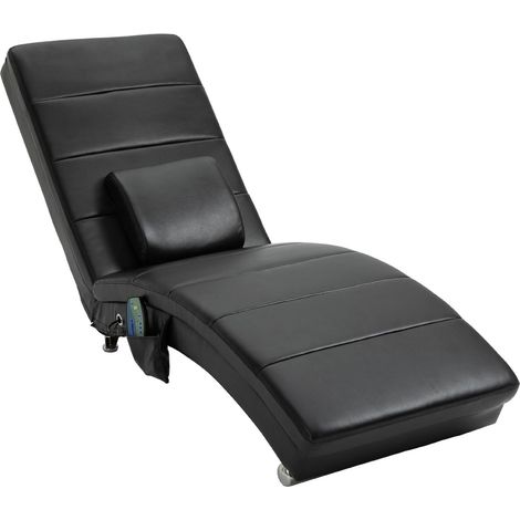 Sillón Tumbona Relax Con Función De Masaje, Respaldo Alto Y Cojín Polipiel Metal Espuma Negro 58 X 163 X 87 Cm (1/5)