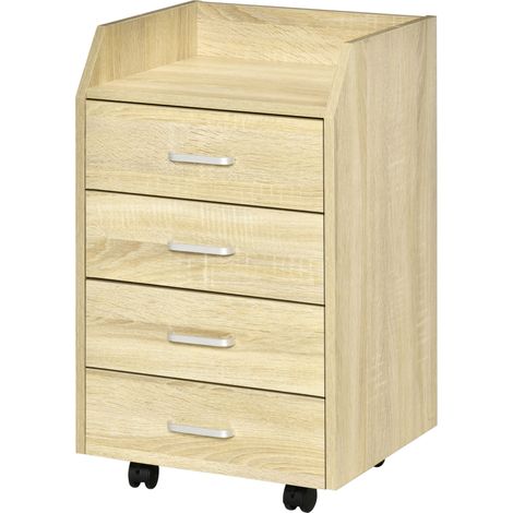 Caisson de bureau roulant 4 tiroirs coulissants MDF et panneaux de particules naturel 40x36x65 cm (1/5)