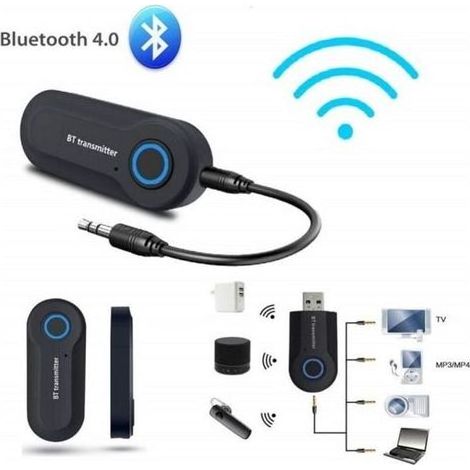 Transmetteur Bluetooth, Émetteur Blutooth Adaptateur Bluetooth sans Fil Jack 3.5mm AUX + USB cable Pour Casque et TV (1/4)