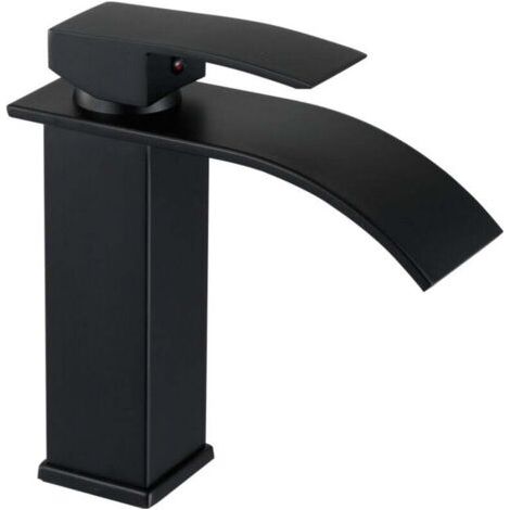Moderne Robinet Lavabo Design Elégant, Robinetterie Cascade Noir - Mitigeur Monotrou Sur Plage avec Cartouche Céramique (1/4)