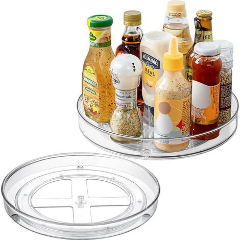 HOXILEELEO - Lot de 2 plateaux tournants Lazy Susan pour placard (27 + 23,5 cm), étagère à épices rotative pour réfrigérateur, plateau tournant transparent pour condiments. (1/4)