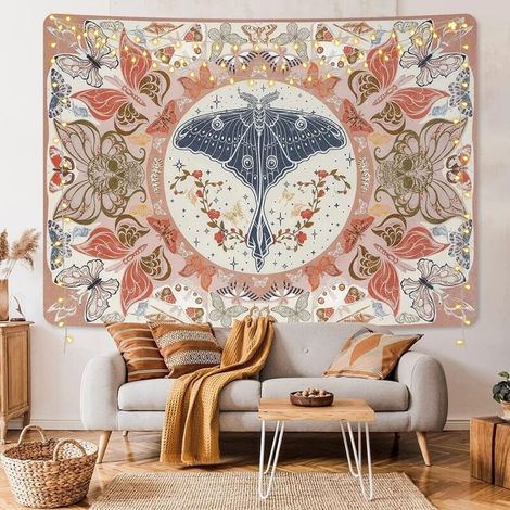 Arazzo hippie 200x150 cm, arazzo bohémien, decorazione da parete con luna e sole, arazzo nero, coperta per camera da letto, casa, dormitorio.