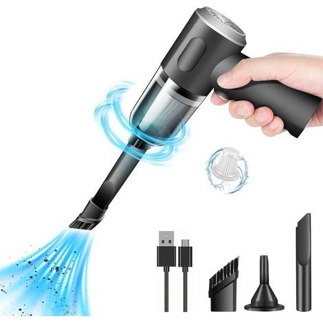 (Farbe: Schwarz) Handstaubsauger, 5000 Pa, leistungsstarker kabelloser Autostaubsauger, 120 W, Mini, tragbar und wiederaufladbar (1/5)