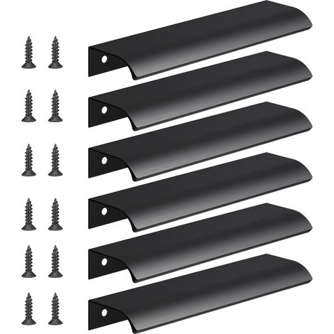Ensemble de 6 poignées de meubles, poignées de porte incurvées encastrées, poignées de cuisine modernes, poignées de tiroir en aluminium encastrées, adaptées aux armoires de cuisine, armoires et salle (1/5)