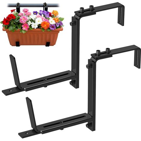 Flower Tray Holder for Parapets and Balcony Railings, 2 Pieces Flower Box Holder Metal Balcony Flower Box Holder Flexible Clamp for Plant Boxes (1/5)