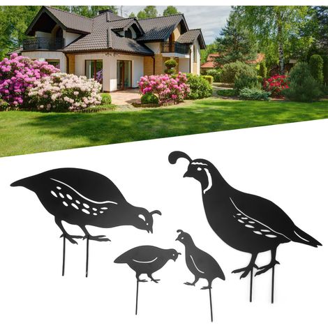 Statue Métal Jardin 4 Pièces Quail Family - Art Métal Innovant Sculpté à la Main - Décoration Extérieure Rustique Anti-Rouille (1/5)