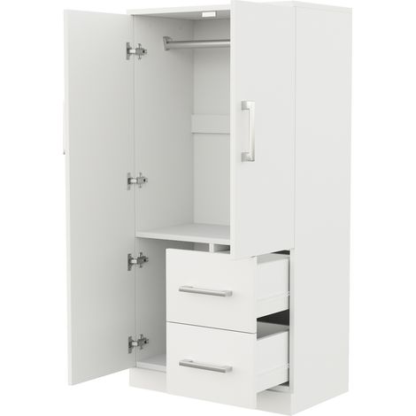 Armoire blanche 70 x 40 x 135 cm avec 2 tiroirs et compartiments de rangement (1/5)