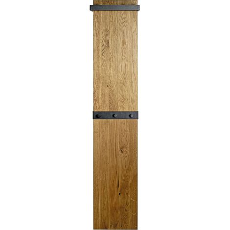 Garderobe murale, Patère murale en bois massif coloris chêne et métal noir -longueur 35 x profondeur 25 x hauteur 175 cm (1/5)